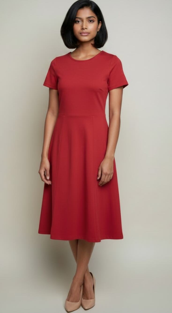 ANN TAYLOR WOMENS SIZE 6 CREW NECK STRETCH MIDI FLARE DRESS CORAL PINK NEW